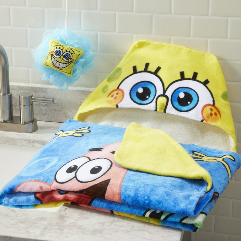 Nickelodeon SpongeBob SquarePants Kids Cotton Hooded Beach Bath Towel Character Loofah Set Walmart