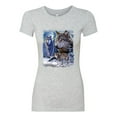 thumbnail image 2 of Wolves and the Moon in the Winter Night | Womens Animal Lover Slim Fit Junior Tee, Heather Grey, Medium, 2 of 3