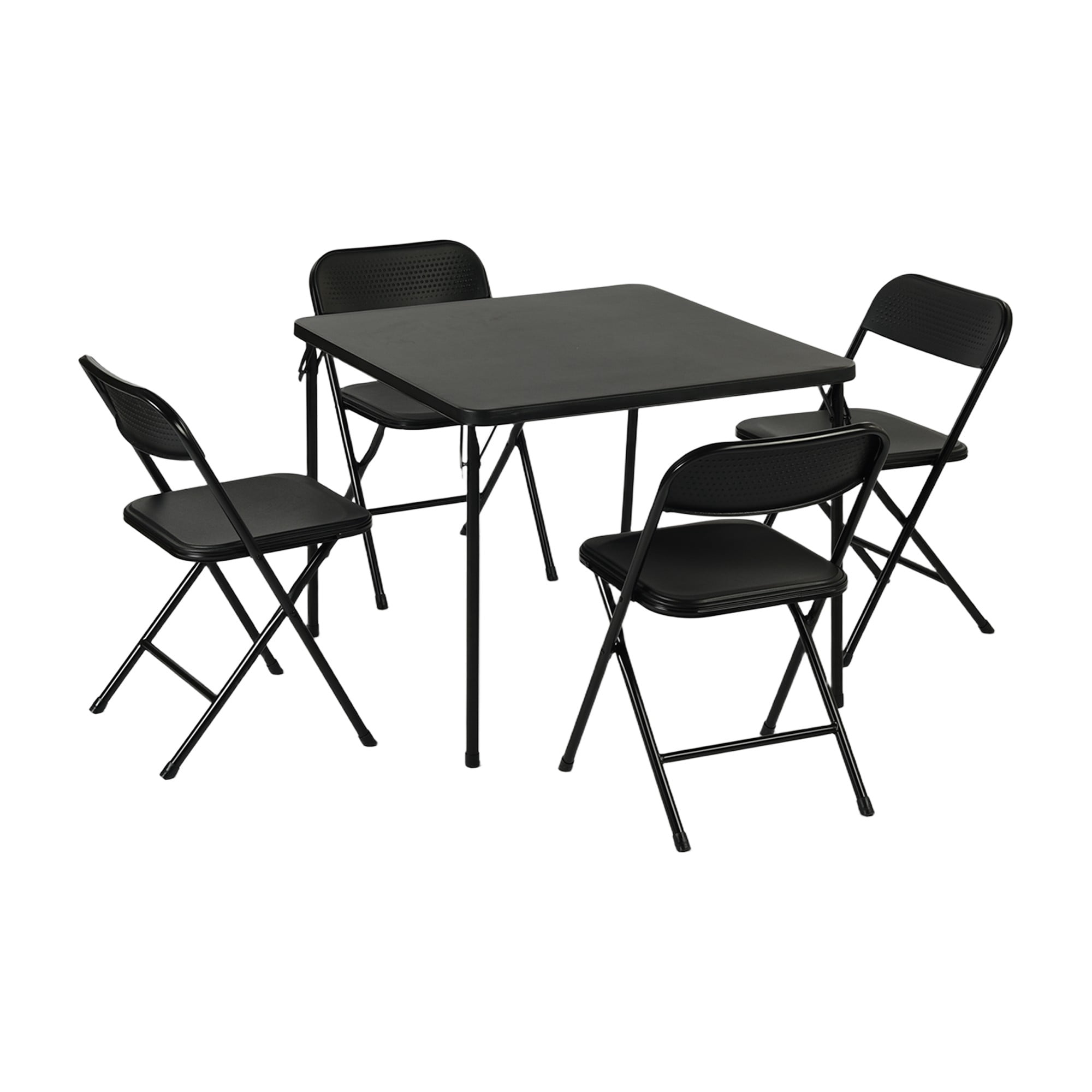 BSHTI 34" Square Folding Table – No Assembly Portable Card Table, PVC Top with Metal Frame, Indoor Outdoor Use for Dining Room, Living Room, Office & Camping, Black