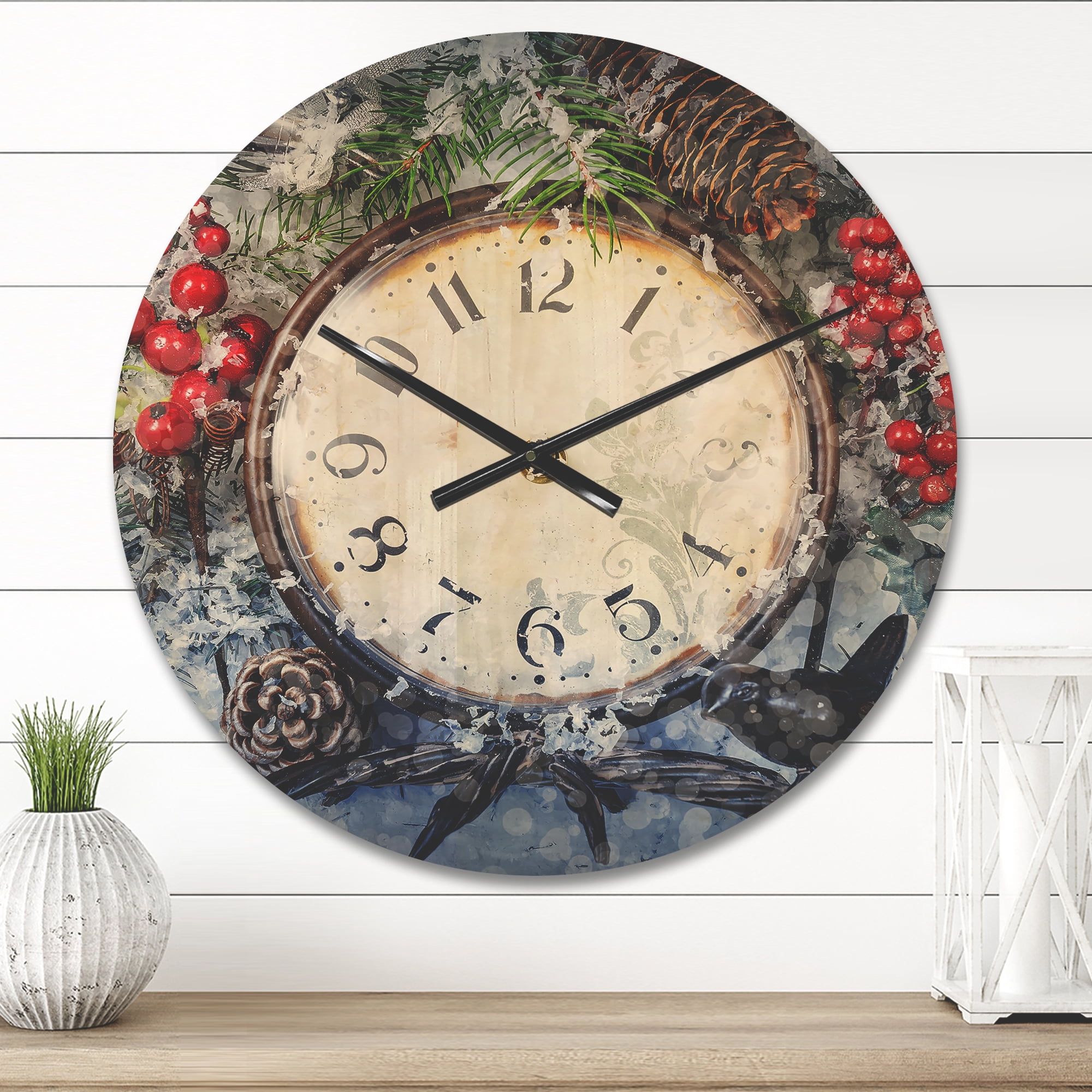 Designart 'Christmas Atmosphere Over Clock' Rustic Wood Wall Clock