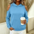 thumbnail image 5 of Oksale Womens Cold Shoulder Hoodies with Pocket Cozy Long Sleeve Sweatshirt Pullover Moisture Wicking Fall Outfits Light Blue S, 5 of 7