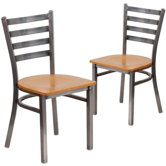 Hercules Natural Seat/Clear Coated Metal Frame Wood with Clear Coat Ladder Back Restaurant Chair Set of 2
