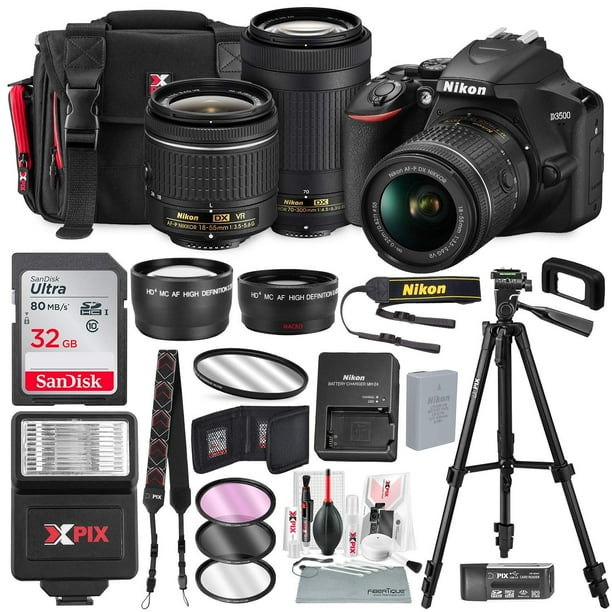 Nikon D3500 DSLR Camera with 1855mm and 70300mm Lenses + 32GB Card