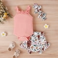 thumbnail image 2 of TAIAOJING Toddler Baby Girl Clothes Summer Sleeveless Ruffles Ribbed Romper Bodysuit Cartoon Cow Prints Shorts Headbands Outfit 9-12 Months, 2 of 6
