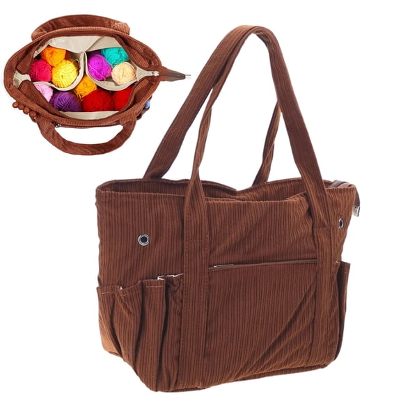 TSV Crochet Tote Bag, Corduroy Yarn Bag, Yarn Holder for Crocheting, Crochet Storage Organizer, Knitting Bag for Crochet Lovers, Mother's Day Gift