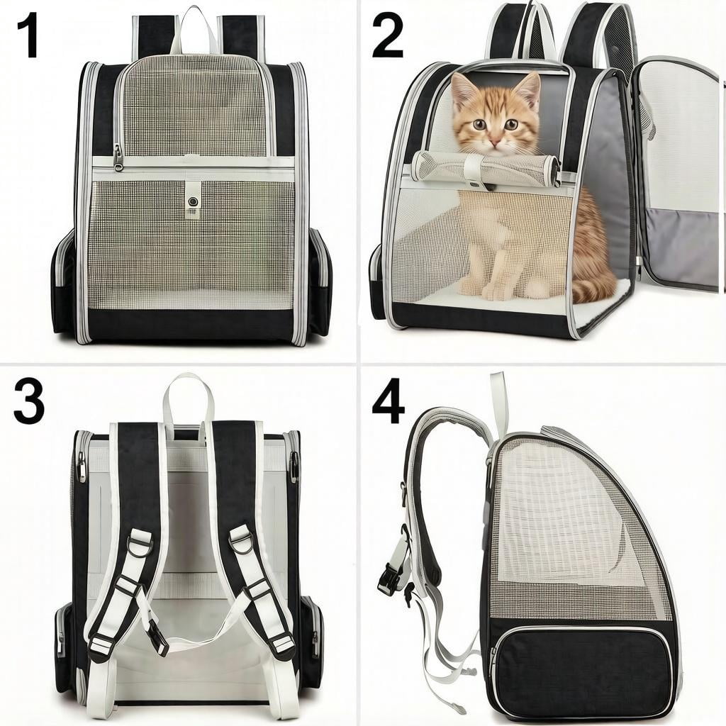 Pet Backpack Carrier for Small Dogs & Cats | Up to 15lbs Capacity | Foldable with Breathable Mesh Windows | Ideal for Travel, Hiking & Outdoor Adventures(Black)