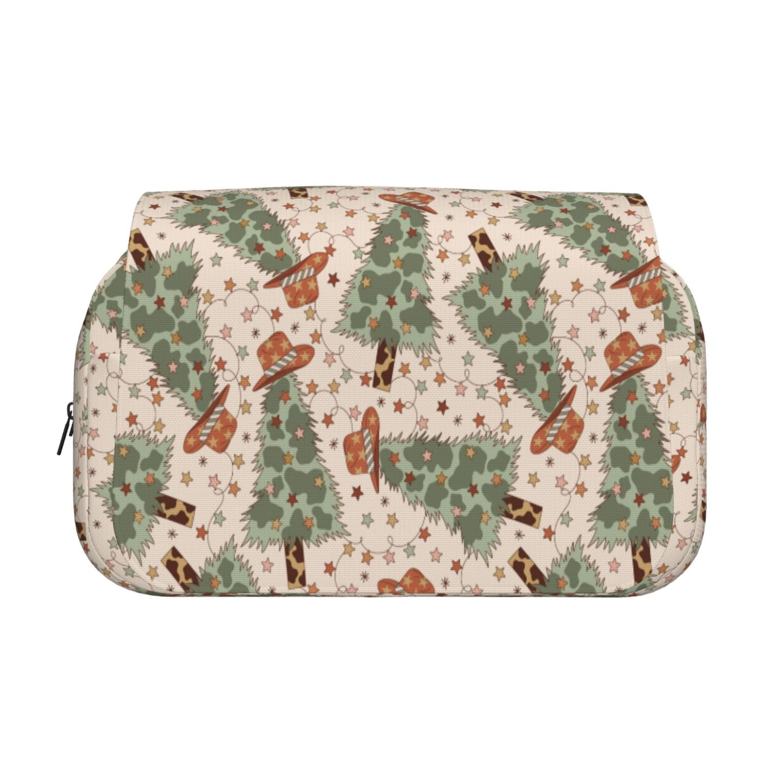 Rateoe Cowboy Christmas Trees Pattern Double Clamshell Pen Case, Storage Organizer with Two Zipper Compartments– Holds Up to 50 Pencils & Pens