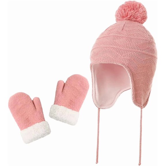 Hats and Gloves Set for Kids Toddler Baby Girls Boys Warm Earflap Beanie Fleece Hats Mittens