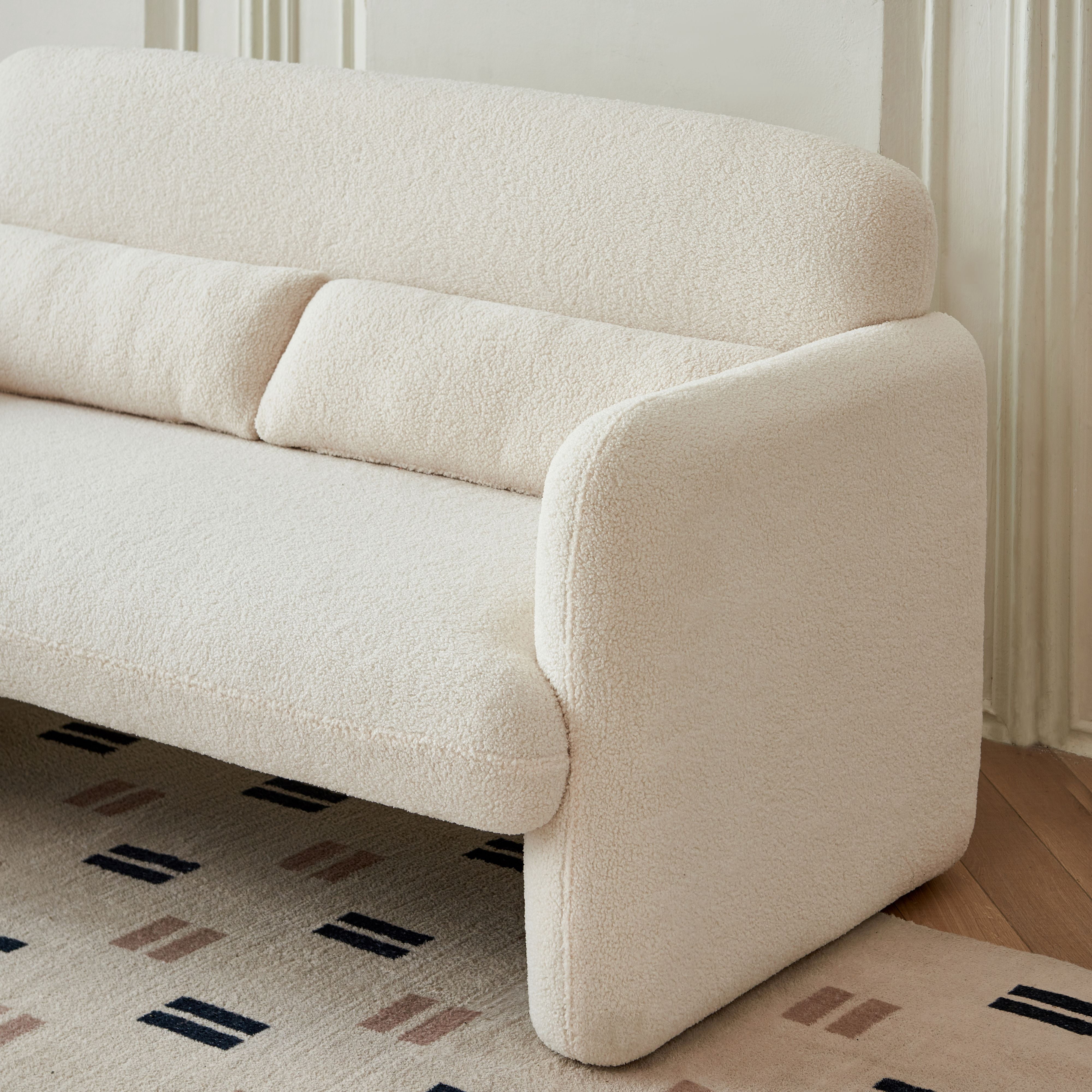MAYEERTY Modern Lamb Fabric Loveseat Sofa Solid Wood Frame Toss Pillow Included