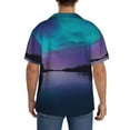 thumbnail image 3 of Xecao Night At Lake Aurora Men's Casual Short-sleeved Shirt, a button-up collared shirt with a pocket-Large, 3 of 5