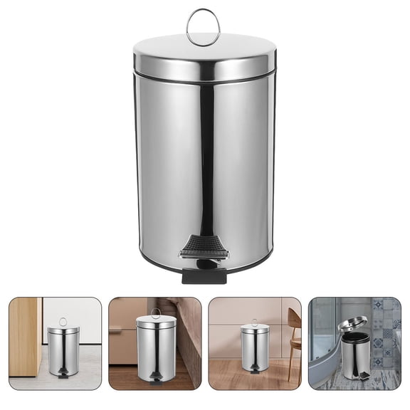 UPOUART Trash Can for Kitchen Round Silver 410 Stainless Steel 1Set for Home Users