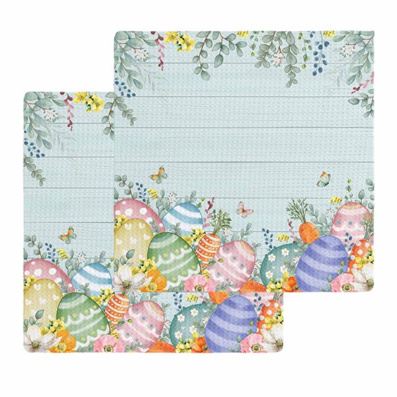 Easter Eggs Kitchen Dish Towels for Drying Dishes Set of 2, Spring Botanical Flowers Eucalyptus Leaf Wood Waffle Weave Microfiber Hand Tea Bathroom Towels Quick Dry & Absorbent Towel 12x12
