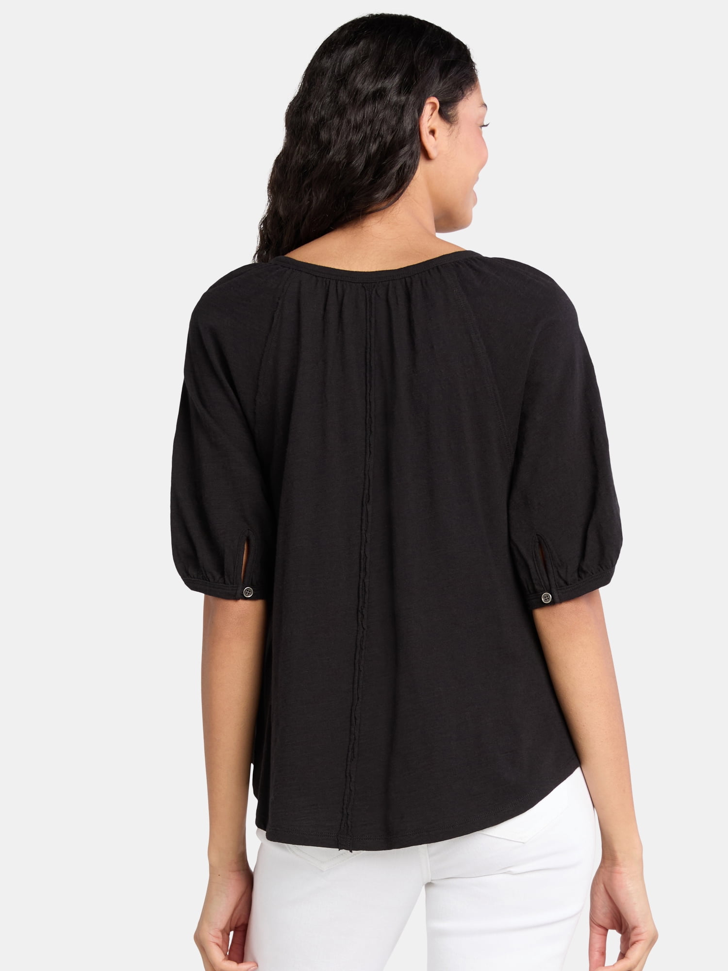 Time and Tru Women's Cotton Peasant Top, Sizes XS-XXXL