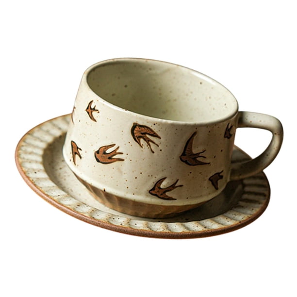 Taza de café taza de té, 300 ml con asas, regalo de cumpleaños, adorno de diseño de golondrina de gran capacidad con bandeja para el hogar, café, bar,