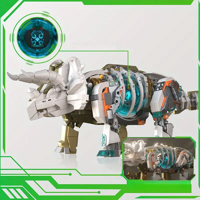 GZBrick Jurassic Mechanical Triceratops Building Sets Compatible with Lego Dinosaur World for Adults Boys 1180PCS
