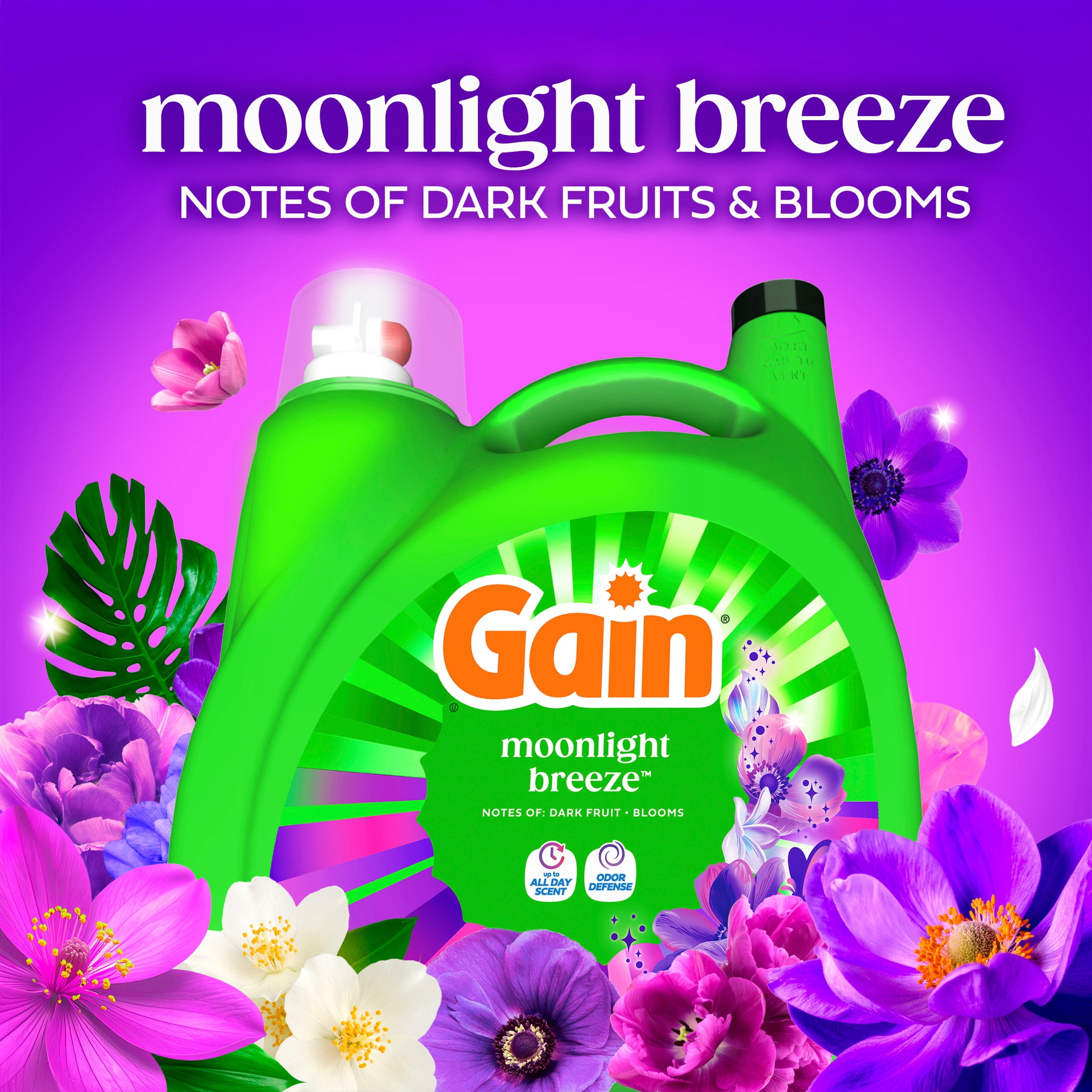 Gain Laundry Detergent Liquid, Now with Odor Defense, Moonlight Breeze Scent, 177 fl oz, 134 Loads
