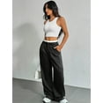 thumbnail image 5 of IWEMEK Black Pants for Women Striped Loose Straight Leg Pants Semi Formal Office Long Trousers with Pockets Size M, 5 of 7
