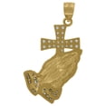 thumbnail image 3 of Auriga 10K Two-Tone Gold Cubic-Zirconia Praying Hands Holding Cross Religious Pendant for Women, 3 of 5