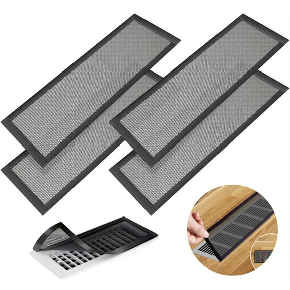 4PCS Black Magnetic Air Vent Screen Cover,Strong Magnetic Floor Vent Covers,Floor Vent Screen Trap,Rectangle Plastic Floor Register Mesh Cover,for Home Floor Wall Ceiling (Black)