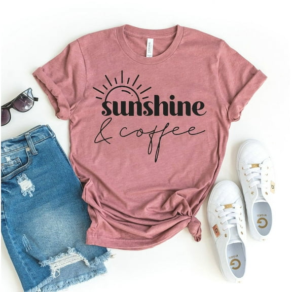 Sunshine & Coffee T-shirt Weekend Gift Caffeine Shirts Beach Tee Women's Morning Tshirt Addict Shirt Birthday Top