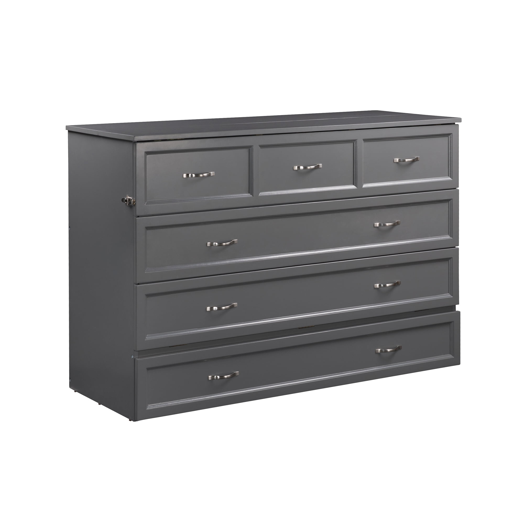 AFI Deerfield Queen Solid Wood Murphy Bed Chest with Mattress, Drawer & Charger in Gray