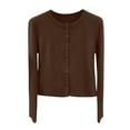 thumbnail image 5 of UJNDER Women's Long Sleeve Round Neck Knitted Cardigan Sweater for Casual Fall and Winter Outfits and Cozy Comfort Coffee L, 5 of 5
