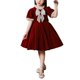 thumbnail image 3 of Vestido de fiesta para niños, manga corta, encaje, cuello redondo, elegante, vestido formal para niñas pequeñas, para boda, actuación de piano, rojo, 120cm/47,2 pulgadas, 3 of 8