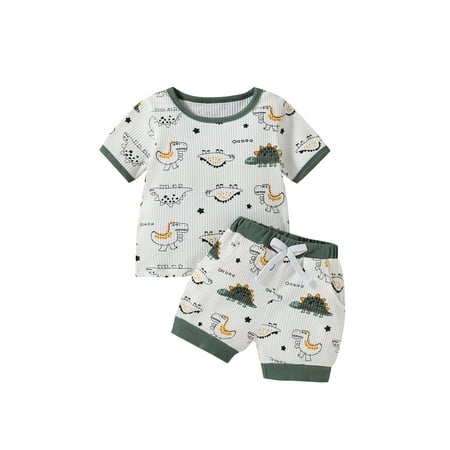 

Canrulo 2PCS Toddler Infant Kids Baby Boys Girls Short Sleeve Ribbed T-shirt Elastic Shorts Set Green 18-24 Months