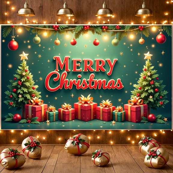Decorative Design Christmas Banner Festive Red Merry Christmas Ornament Holiday Display for Christmas Party Indoor Decoration Event Celebration