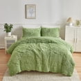 thumbnail image 2 of SURJDE Faux Plush Sage Green Comforter Set Fluffy Fuzzy Shaggy Bedding Set-3PC Full Size Microfiber Soft Warm Quilt Set, 2 of 7