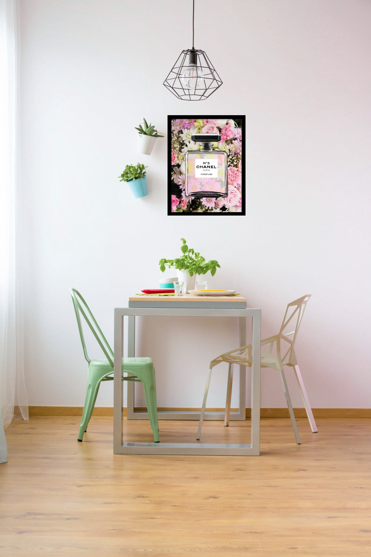 Venice Beach Collection's Fashion Glam Perfume Bottle Floating in Floral 14x18 Framed Print
