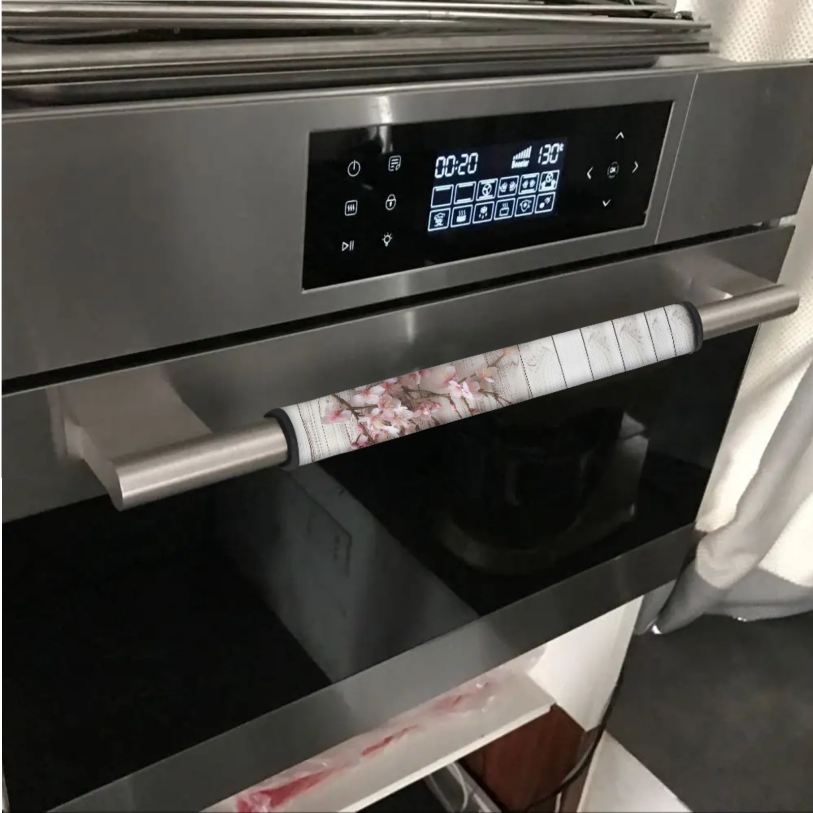Xoenoiee 6 PCS Refrigerator Door Handle Wraps Protective Kitchen Appliance Decor Handle Covers Fit Fridge Microwave Oven Cozy Home Decor, White Wood Grain Peach Blossom