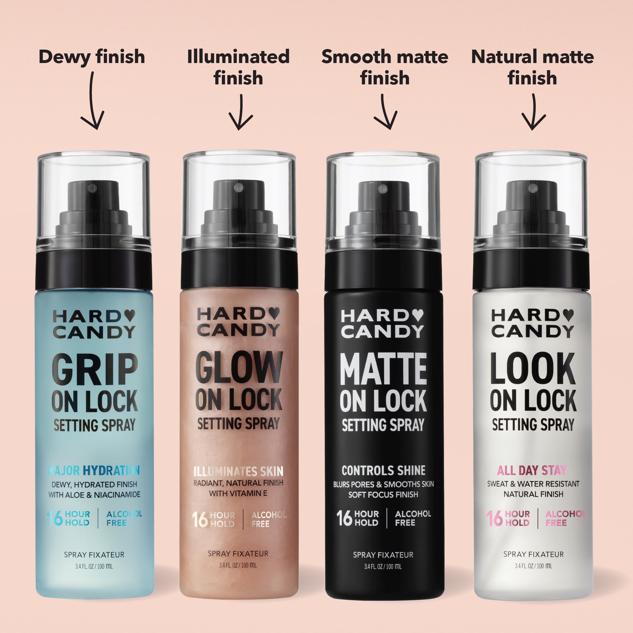 Hard Candy Glow On Lock Setting Spray, Alcohol-Free, 16 Hour Hold,  Luminous Finish, 3.4 fluid ounces