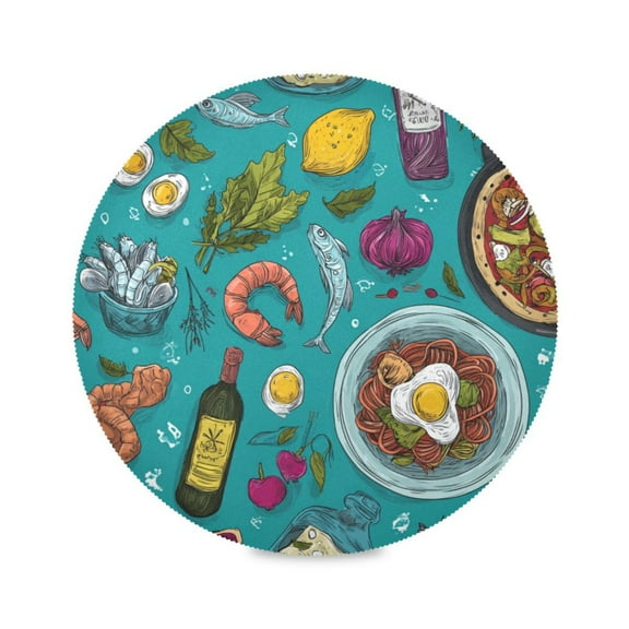 Round Placemat Heat Resistant & Wrinkle-Free Dining Table Decor Placemat For Home & Weddings Red Wine Seafood
