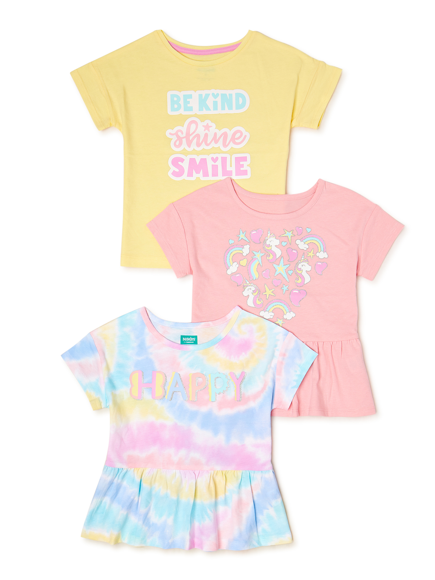 365 Kids From Garanimals Girls Graphic T-Shirt and Peplum T-Shirts, 3-Pack,  Sizes 4-10 - Walmart.com