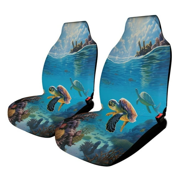 Nautical Green Sea Turtles Car Seat Covers Front Seat Protector Cover Mat Full Set of 2pc Universal Bucket Seat Cover for Car SUV Automotive