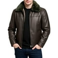 thumbnail image 3 of Men's Winter Plus Velvet Leather Jacket with Solid Color Design, Casual Style for Cold Weather Outings, Holiday Events, and Everyday Wear,Brown,2XL, 3 of 7