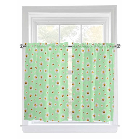 Spring Floral Daisy Bathroom Window Curtain, Sage Green Elegant Pastoral Flowers Light Filtering Coffee Kitchen Curtains, Bedroom Living Room Curtains 2 Panel 84"x54"