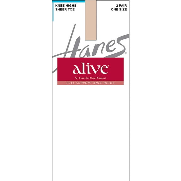 Hanes Alive Full Support Sheer Knee Highs, 2-Pack Barely There ONE SIZE Women's