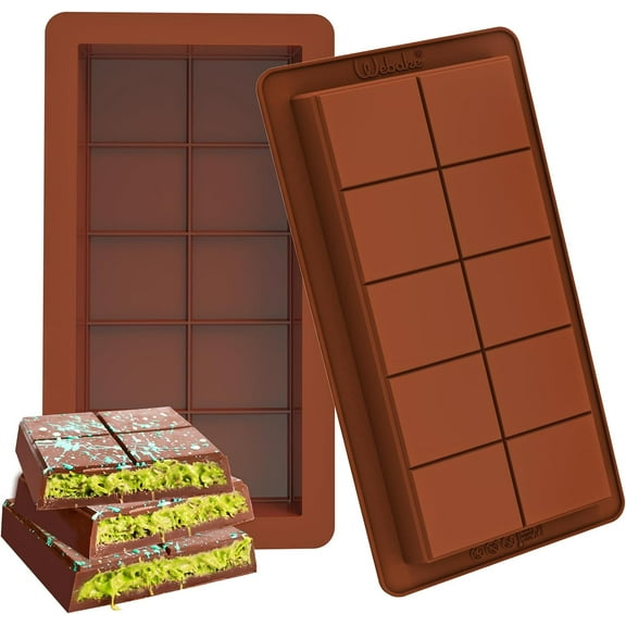 2PCS Large Silicone Chocolate Bar Mold Deep, New Thick Chocolate Bar Mold for Dubai Chocolate Bar Pistachio, Candy Bar Mold for Filling Chocolate Candy Bar Homemade Snacks
