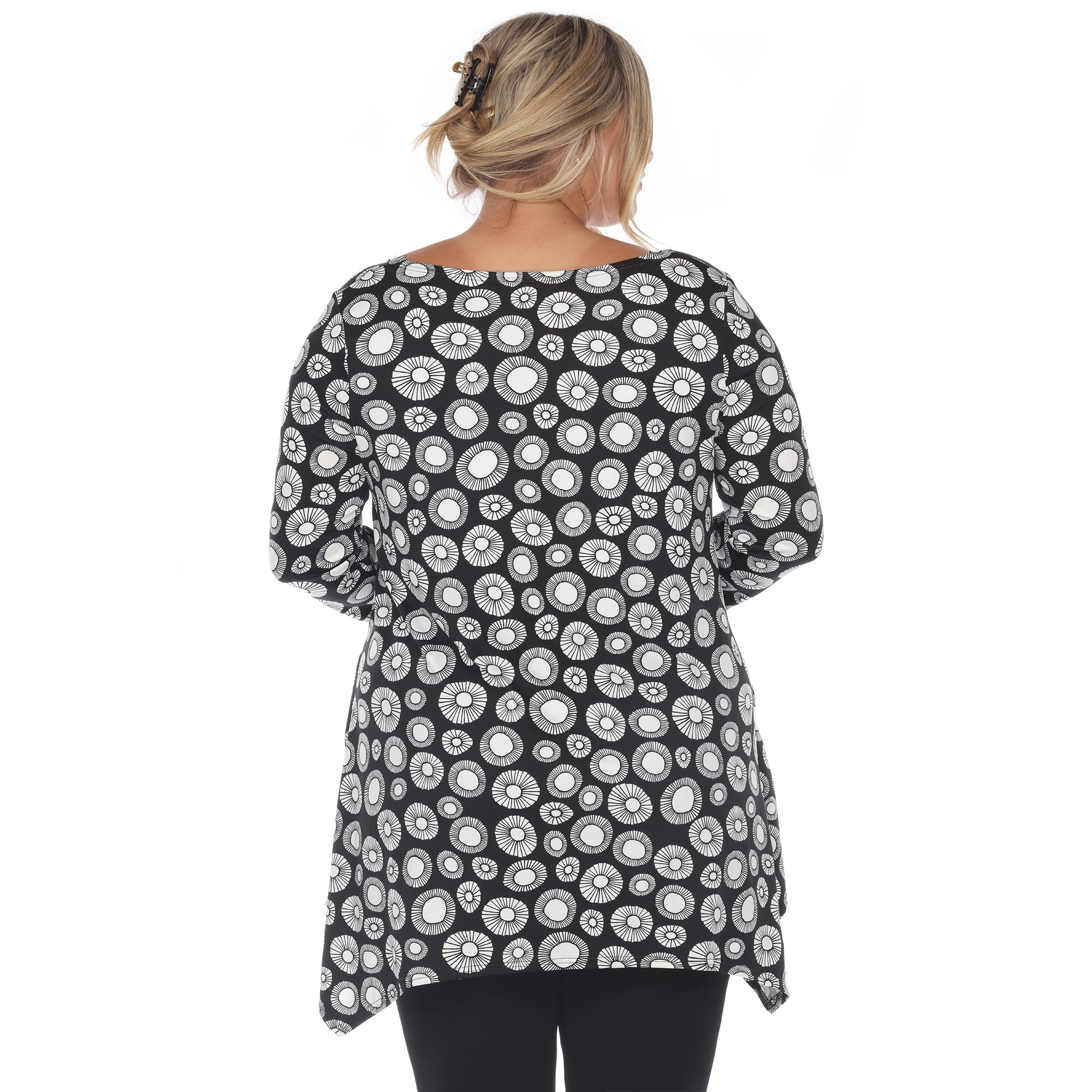 White Mark Women's Plus Size Printed Geometric Circle Tunic Top