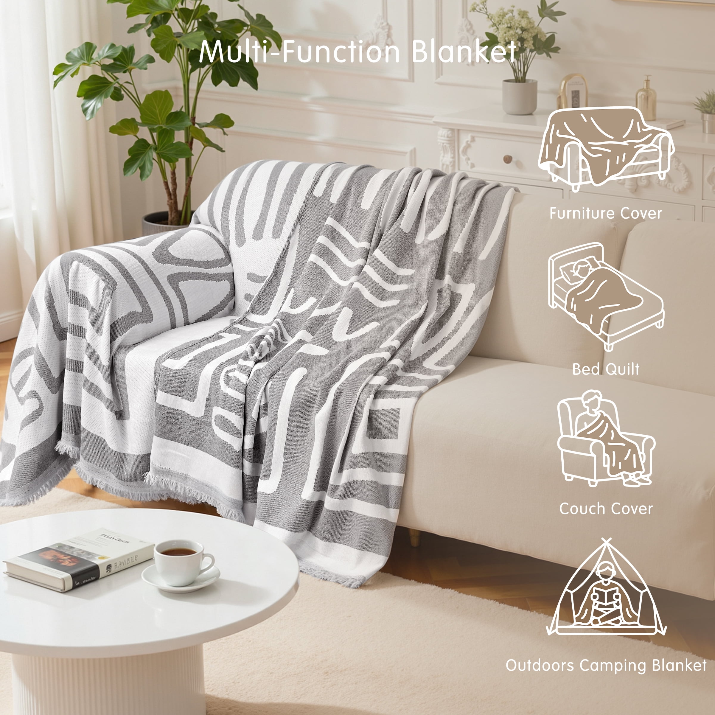 Dyfun Boho Reversible Loveseat Cover - Pet-Proof Chenille Sofa Protector & Decorative Throw for 2-Cushion Couches, 71"x118"