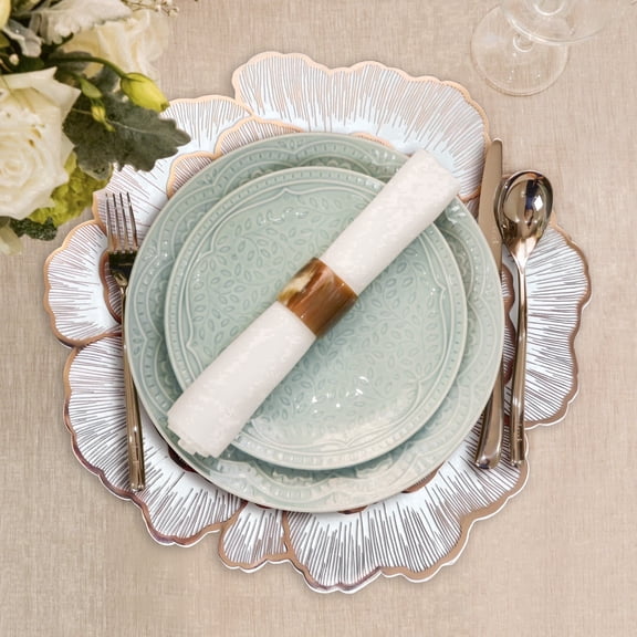 Round 15x15 Inch Floral Pattern Placemats Set of 4, Glossy Surface Easy to Clean Table Mats for Dining and Party