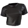 thumbnail image 4 of MEICHEN Tshirts for Women Chic Sexy Leather Crop Top Tee for Women Slim Fit Short Cropped Tee Summer Fall Fashion Essentials Clothes, 4 of 4