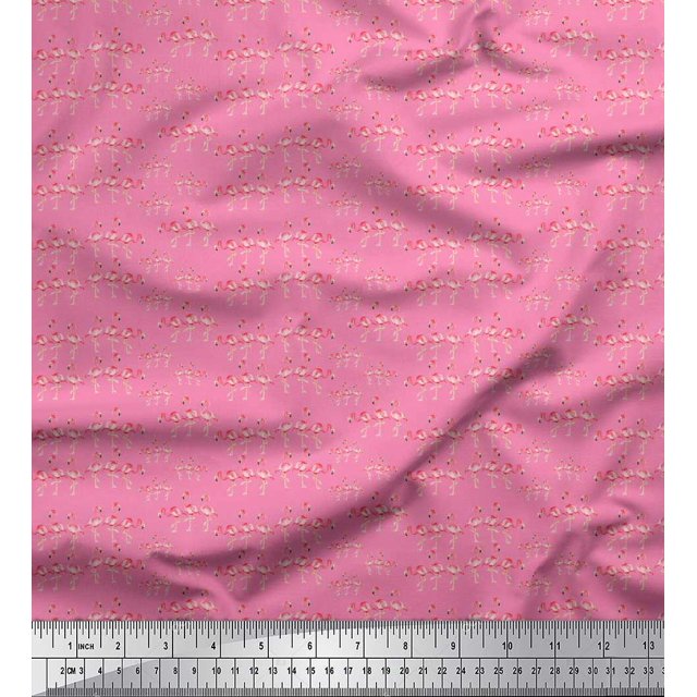 Soimoi Poly Georgette Fabric Flamingo Bird Decor Fabric Printed Yard 52 Inch Wide