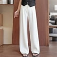 thumbnail image 2 of Drapeable Straight Leg Trousers, Women's High Waisted Wide Leg Pants with Button Up Zipper, Casual Work Office Slacks, Business Casual Trousers, Professional Style Gifts | CSEONE,White L, 2 of 8