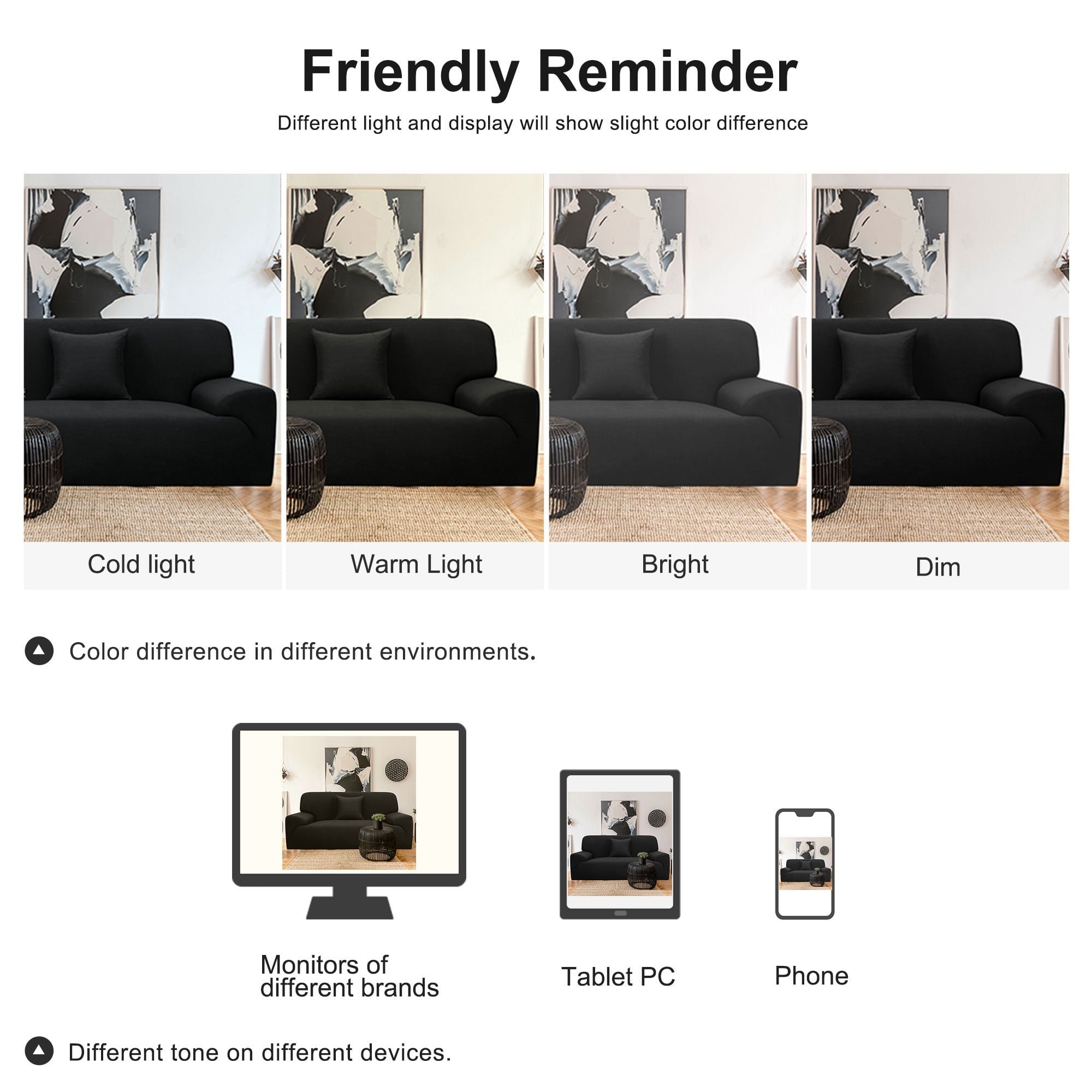 REGALWOVEN Thick Stretch Sofa Cover 2 Seater Solid Couch Cover, Black