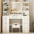 thumbnail image 7 of 47" Large Vanity Desk with Lighted Mirror & Charging Station, White Makeup Vanity with 7 Drawers & 6 Shelves, Vanity Set with Cushioned Stool, 7 of 7