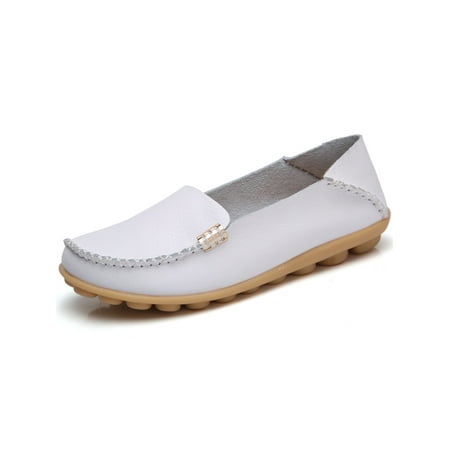 

Woobling Women Flats Comfort Loafers Slip On Casual Shoes Ladies Moccasins Lightweight Nurse Shoe Leather Fashion White 4.5