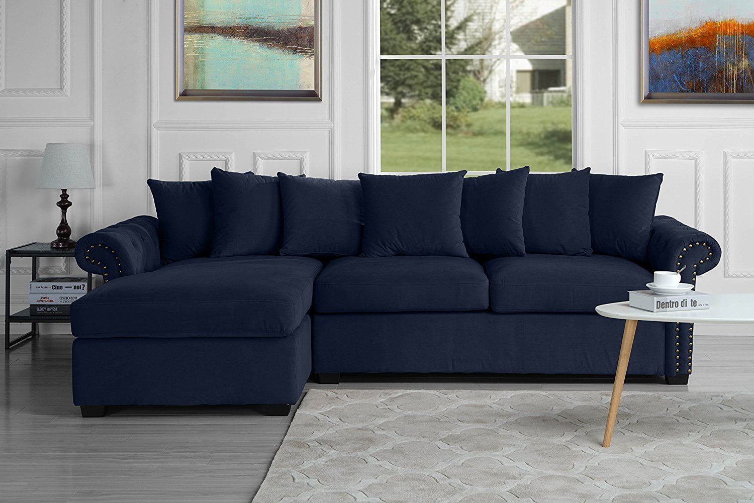 Modern Large Tufted Velvet Sectional Sofa, Scroll Arm L-Shape Couch
